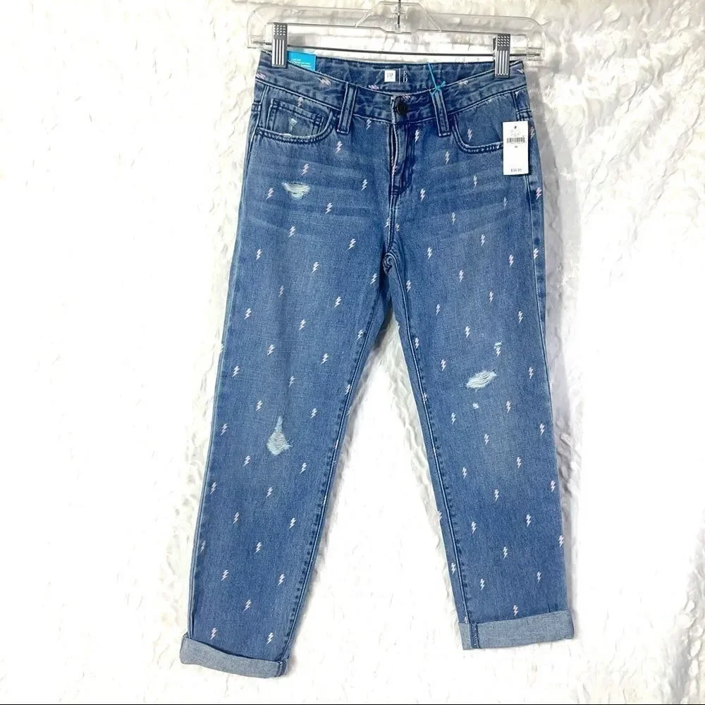 Gap Kids lightning bolt distressed boyfriend jeans